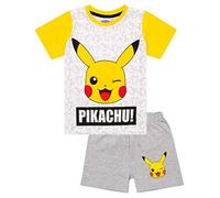 Pokemon Pikachu Face Grey Yellow Boy's Kids Short Pyjamas Nightwear Set
