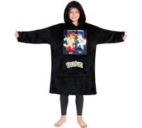 Pokemon Pikachu Hoodie Blanket for Kids Teenagers, Fleece Wearable Blanket Gengar Charizard Psyduck Scorbunny, Warm Oversized Hoodie, Anime Gifts (Black Meowth/Scorbunny)