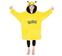 Pokemon Pikachu Hoodie Blanket for Kids Teenagers, Fleece Wearable Blanket Gengar Charizard Psyduck Scorbunny, Warm Oversized Hoodie, Anime Gifts (Yellow/Black Pikachu)