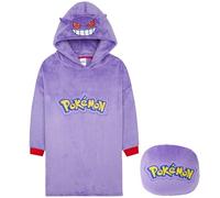 Pokemon Pikachu Hoodie Blanket for Kids Teenagers, Fleece Wearable Blanket Gengar Charizard Psyduck Scorbunny, Warm Oversized Hoodie, Anime Gifts (Purple Gengar Cushion)