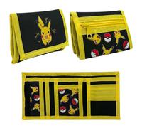 Pokémon Pikachu - Kids Official Trifold Wallet | 9 Compartments, Zipped Coin Pocket, Velcro Closure | Black & Yellow | Gift for Boys Girls Ages 5-12