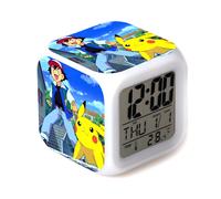 Pokemon Pikachu LED Color-Changing Thermometer Alarm Clock with 12/24h Time, Temperature Display, Snooze & Colorful Night Light
