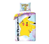 POKEMON PIKACHU Reversible Bed Set - Single Bed - Duvet Cover 140 x 200 cm and Pillowcase 70 x 90 cm - 100% Cotton Ökö-Tex Standard 100