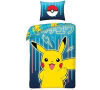 Halantex Bed Linen Set Pokemon Picachu Yellow Blue, 2 Pieces Set. 140x200 cm + 1 Pillowcase. 100% Cotton Oeko-Tex