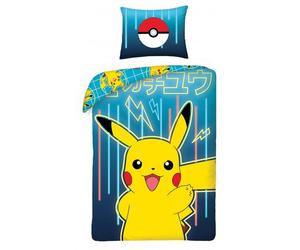 Pokemon Pikachu Single Duvet Cover Set 100% Cotton EU Size Blue Boys Reversible