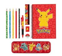 Pokémon Pikachu Stationery Gift Set, 11 Piece For School & Projects | Lined notebook, 5 coloured pencils, retractable pen, ruler, sharpener, eraser and metal pencil case.