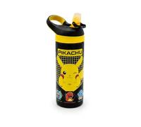 Pokemon Pikachu Water Bottle 600ml Kids Reusable Drinks Bottle with Flip Spout, Straw & Carry Loop - BPA Free School Bottle Featuring Pikachu, Charmander, Squirtle & Bulbasaur