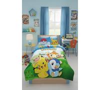 Pokémon Piplup Pikachu Chimchar Turtwig Single Duvet Cover 140x200 Gift | Reversible bedding | Natural cotton breathable Oeko-Tex | Official Pokémon licence | Age 4-12 | Gift idea | Machine washable