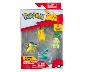 Pokémon PKW2578 Battle Figure Multipack Pack of 4 with Pikachu, Endive, Karnimani, Fiery Hedgehog, Official Detailed Figures, 5 cm Each
