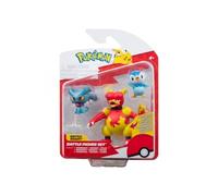 Jazwares Pokémon Pack of 3 Battle Figures Set Tiplouf, Feuforêve, Magmar 5 cm