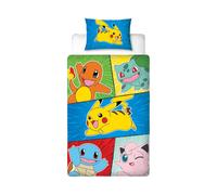 Pokemon Officially Licensed Retro Design Single Duvet Cover Set | Reversible 2 Sided Pikachu Characters Bedding Including Matching Pillow Case | Perfect For Kids Bedroom | Polycotton