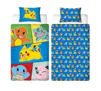 Pokemon Officially Licensed Retro Design Single Duvet Cover Bed Set | Reversible 2 Sided Pikachu Characters Bedding Including Matching Pillow Case | Perfect For Kids Bedroom | Polycotton