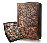 Pokemon Scrapbook, 9-Pocket Card Folder, Premium Zip Trading Card Binder, 360 Double-Sided PU Collector's Folder, Dragon Design Scrapbook, Card Folder for MTG, TCG, Sports Cards (Red Copper)