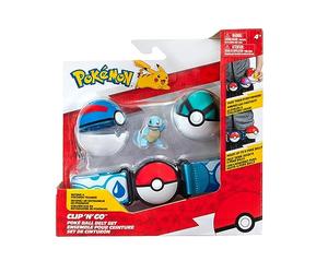 Pokémon Set-2-Inch Squirtle Battle Figure with Clip ‘N’ Go Plus Net Ball, Great Ball and Belt Accessories
