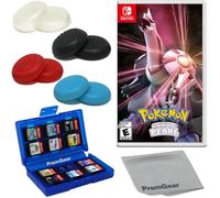 Pokemon Shining Pearl for Nintendo Switch (US Version), with PremGear Thumb Grips (8 pack - Black, Blue, Red & Clear), 24 Slot Game Card Holder & Cleaning Cloth