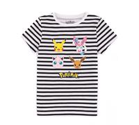 Pokemon T-Shirt Girls Striped Pikachu Eevee Sylveon Character Top 7-8 Years White