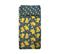 Pokemon Single Bed Sheet Set, Single Bedroom, Complete Bed, Top Sheet, Fitted Sheet, Pillowcase, 100% Cotton, Official Product