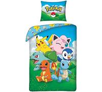 Pokémon Single Duvet Cover 140x200 + Pillowcase 70x90 100% Cotton Blue | Reversible bedding | Natural cotton breathable | Official Pokémon licence | Age 4-12 | Gift idea | Machine washable