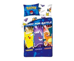Pokémon Single Duvet Cover 140x200 + Pillowcase Pikachu Charizard Gengar | Reversible bedding | Natural cotton breathable Oeko-Tex | Official Pokémon licence | Age 4-12 | Gift | Machine washable