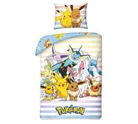 Pokémon Single Duvet Cover 140x200 + Pillowcase Pikachu Eevee Evolutions | Reversible bedding | Ultra soft microfibre Oeko-Tex | Official Pokémon licence | Age 4-12 | Gift idea | Machine washable