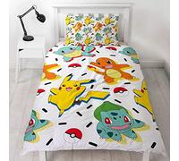 Pokemon Single Duvet Cover | Reversible Two Sided Fun Bedding Featuring Pikachu, Squirtle & Charmander With Matching Pillow Case