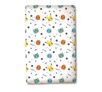 Pokemon Characters Single 100% Cotton Fitted Sheet, Multi/White | Bed sheet for kids' bedrooms, Pikachu, Squirtle, Charmander and Bulbasaur, Poke Ball print
