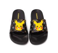 Pokemon Sliders For Boys | Kids Pikachu Face Sandals Beach Shower Shoes | Childrens Pokeball Black Summer Footwear Game Merchandise Gift