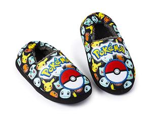 Pokemon Slippers for Boys All Over Print Pikachu Charmander Squirtle,Warm Fleece Lined Kids Slippers with Non-Slip Sole, Pokemon Gifts for Boys Girls Toddlers, 12 UK Child, Multicoloured