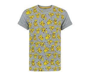Pokemon T-Shirt Boys Grey Top Yellow Pikachu All Over Print for Kids 3-4 Years