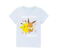 Pokemon T-Shirt Girls Kids Pikachu Eevee Friends Game Blue Top 5-6 Years