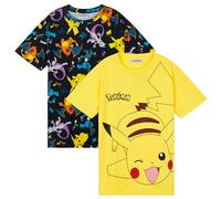 Pokemon T-Shirts for Boys 6-14 Years, Pack of 2 Crew Neck Tees, Soft Breathable Loungewear for Gamers, Anime Summer Clothing (Black/Yellow, 13-14 Years)