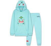 Pokemon Tracksuit Boys, Hoodie & Joggers 2 Pcs Outfit Set, Loungewear Sports Activewear Teen Clothing, Anime Gifts for Boys (13-14 Years, Green Bulbasaur)