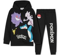 Pokemon Tracksuit for Boys & Teens, 2 Pcs Pullover Hoodie & Comfy Joggers Set, Sportswear & Loungewear, Anime Gifts for Boys (Black, 7-8 Years)