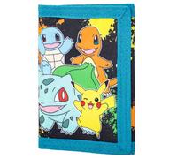 Pokémon Trifold Wallet for Kids, Boys Licensed Pikachu Charmander Squirtle Bulbasaur Wallet with Hook & Loop Closure, Lightweight Compact Coin & Card Holder
