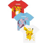 Pokemon Tshirt 3 Pack, Boys Clothes, Pikachu Riachu and Mewtwo Boys’ T-Shirts, Clothes for Kids, Multicolour 7-8 Years