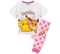 Pokemon Unisex Kids White Pikachu, Eeevee Short Sleeve Long Leg Pyjama Set - 6-7 Years
