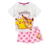 Pokemon Unisex Kids White Pikachu, Eeevee Short Sleeve Short Leg Pyjama Set - 9-10 Years