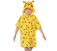 Pokemon Kids Towel Poncho | Yellow Bath Towel with 3D Ears For Boys & Girls | Pikachu All Over Print Swimwear Beach Graphic Changing Robe | Cosy Hooded Swim Accessory Merchandise Gift for Children