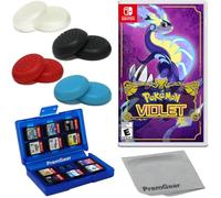 Pokémon Violet for Nintendo Switch (US Version), with PremGear Thumb Grips (8 pack - Black, Blue, Red & Clear), 24 Slot Game Card Holder & Cleaning Cloth