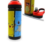 Pokémon Water Bottle for Kids 600ml - Leakproof Reusable Drink Bottle with Straw & Flip Lid - Christmas Gifts Plastic Bottle Featuring Pikachu, Charmander & Squirtle - School, Sports & Travel Bottle