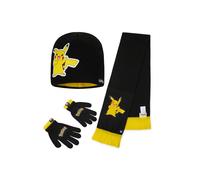 Pokemon Winter Accessories Set for Boys 4-12 Years, 3 Pcs Beanie Scarf & Gloves or 2 Pcs Gloves & Winter Hat, Anime Gifts (4-12 Years, Black/Yellow, 3 Pcs)