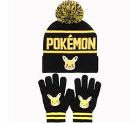 Pokemon - Winter Warm & Comfy Beanie Hat & Gloves Set for Boys - Pikachu Design - Perfect for Boys 6-12 Years