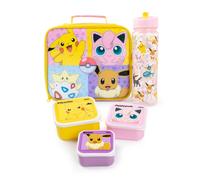 Pokemon Girls Lunch Bag Set | Kids 5 Piece Zip Dinner Bag, Water Bottle and Snack Pot Bundle in Pink & Yellow | Pikachu, Jiggly Puff, Eevee, Togepi Besties Characters | Game TV Series Merchandise Gift