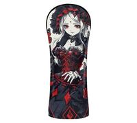 Poker Anime Girl Red Golf Head Cover Set Premium Leather Waterproof Headcover with Number Tags for Woods and Driver Hybrid 1pcs