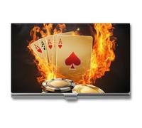 Poker Card Flames Business Card Holders, Name Card Organiser Case Metal Storage Boxes with Lids