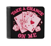 Poker Card Take A Chance on Me Men's Leather Wallet Bifold Purse Card Holder Slim Money Clip Single-Sided Print