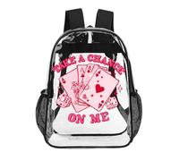 Poker Card Take A Chance on Me Transparent Backpacks Clear Bags 17Inch | PVC Large Capacity Travel Bag Event Concert Stadium