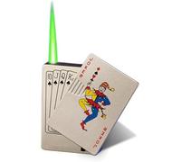 Poker Card Windproof Green Flame Torch Lighter Side-Slide Custom Refillable Butane Lighter for Dad (Placer Gold-King)