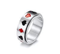 Poker Cards Band Ring, Lucky Spade Poker Spinner Ring for Men, Hip Hop Black Spade Ace Ring Silver Playing Cards Jewelry, Punk Ace of Spades Ring Vintage Playing Cards Ring for mens, 10, Metal, No