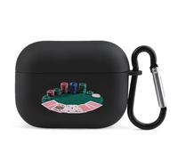 Poker Cards Chips on Table Earbuds Case Suitable for AirPods Pro Black | Cute Wireless Headphones Cover with Carabiner